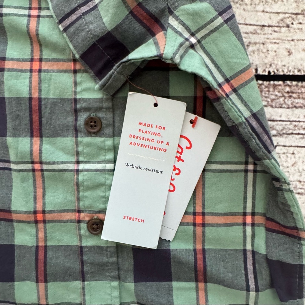 Cat & Jack Boys Green Plaid Button Down Shirt 3T NWT Stretch - Picture 4 of 7